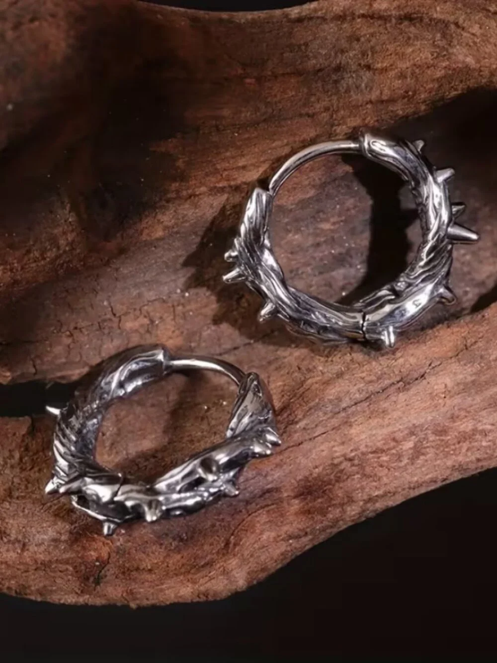 14K White Gold Mens Spiked Thorn Earrings Guys New 14 Karat Silver Spike Jewelry